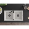 Mexen Mario évier en granit 2 compartiments 820 x 436 mm, blanc, siphon noir - 6504822000-20-B