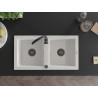 Mexen Mario granitische gootsteen met 2 kamers 820 x 436 mm, wit, zwarte sifon - 6504822000-20-B