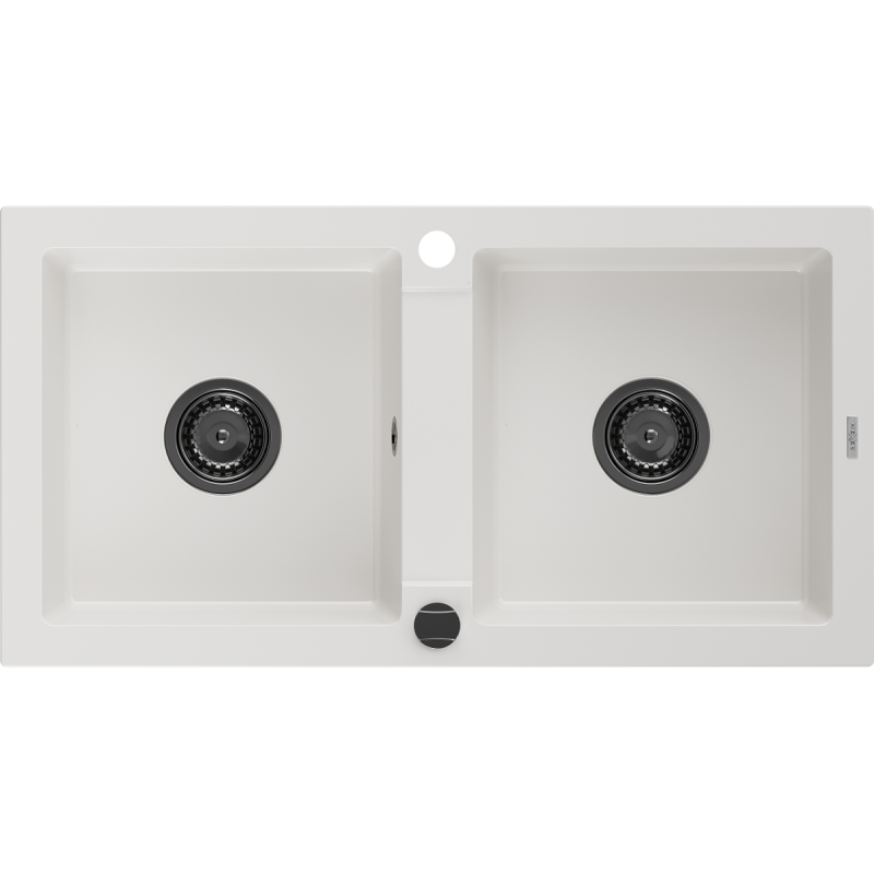 Mexen Mario évier en granit 2 compartiments 820 x 436 mm, blanc, siphon noir - 6504822000-20-B