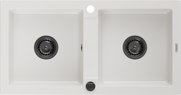 Mexen Mario granitni sudoper s 2 komore 820 x 436 mm, bijeli, crni sifon - 6504822000-20-B