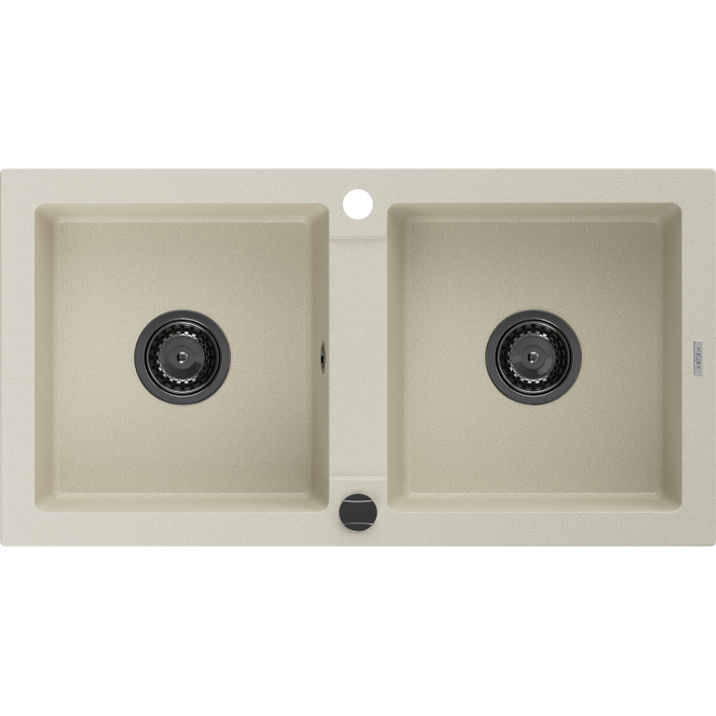 Mexen Mario granitspüle 2-fach 820 x 436 mm, beige, schwarzer siphon - 6504822000-69-B