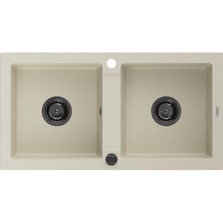 Mexen Mario granieten gootsteen 2-kamer 820 x 436 mm, beige, zwarte sifon - 6504822000-69-B
