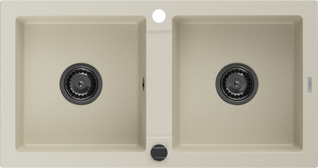 Mexen Mario Granitspüle 2-Becken 820 x 436 mm, beige, schwarzer Siphon - 6504822000-69-B