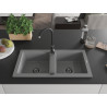 Mexen Mario fregadero de granito de 2 senos 820 x 436 mm, gris, sifón negro - 6504822000-71-B