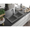 Mexen Mario fregadero de granito de 2 senos 820 x 436 mm, gris, sifón negro - 6504822000-71-B