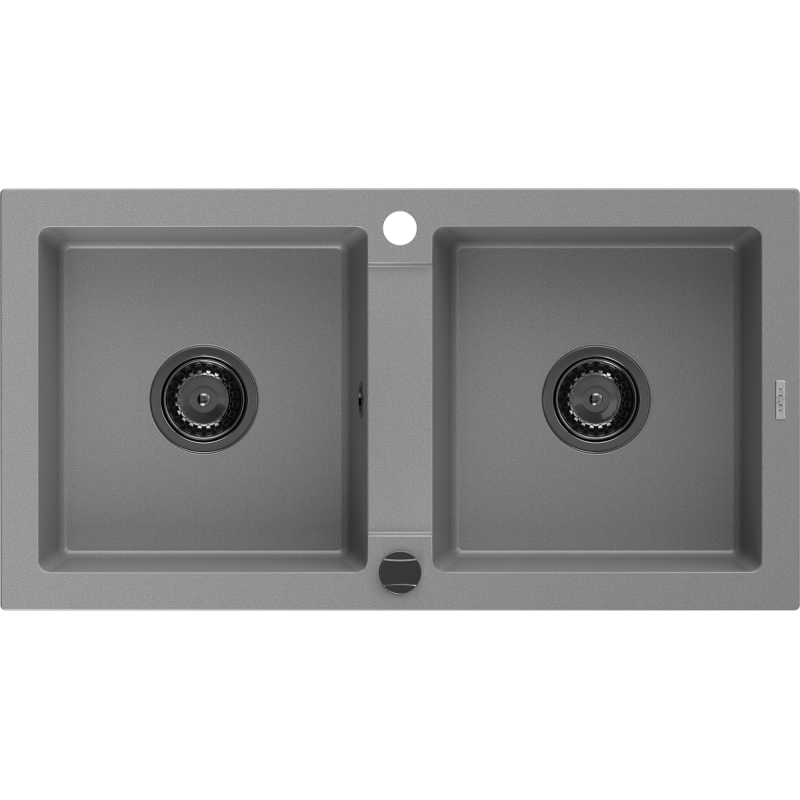 Mexen Mario zlewozmywak granitowy 2-komorowy 820 x 436 mm, szary, syfon czarny - 6504822000-71-B