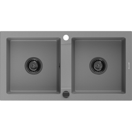 Mexen Mario granieten gootsteen 2-kamer 820 x 436 mm, grijs, zwarte sifon - 6504822000-71-B
