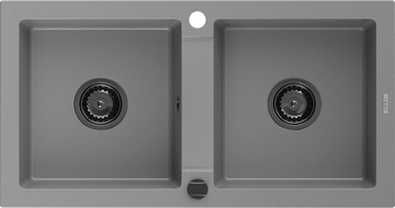 Mexen Mario Granitspüle 2-Kammer 820 x 436 mm, grau, schwarzer Siphon - 6504822000-71-B