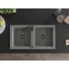 Mexen Mario granite sink 2-bowl 820 x 436 mm, grey, black siphon - 6504822000-71-B
