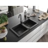 Mexen Mario zlewozmywak granitowy 2-komorowy 820 x 436 mm, czarny/srebrny metalik, syfon czarny - 6504822000-73-B