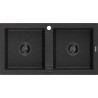 Mexen Mario Granitspüle 2-Kammer 820 x 436 mm, schwarz/silber metallic, schwarzer Siphon - 6504822000-73-B