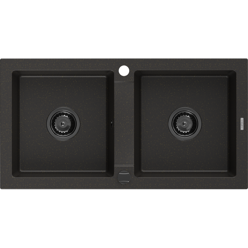 Mexen Mario fregadero de granito de 2 senos 820 x 436 mm, negro/oro metálico, sifón negro - 6504822000-75-B