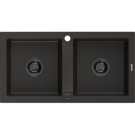 Mexen Mario Granitspüle 2-Fach 820 x 436 mm, Schwarz/Goldmetallic, Schwarzer Siphon - 6504822000-75-B