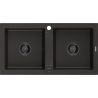 Mexen Mario fregadero de granito de 2 senos 820 x 436 mm, negro/oro metalizado, sifón negro - 6504822000-75-B