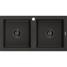 Mexen Mario Granitspüle 2-Fach 820 x 436 mm, Schwarz/Goldmetallic, Schwarzer Siphon - 6504822000-75-B
