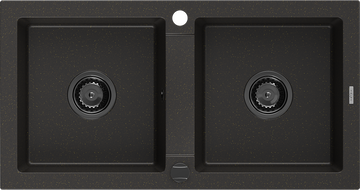 Mexen Mario évier en granit 2 bacs 820 x 436 mm, noir/doré métallisé, siphon noir - 6504822000-75-B