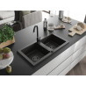 Mexen Mario zlewozmywak granitowy 2-komorowy 820 x 436 mm, czarny/złoty metalik, syfon czarny - 6504822000-75-B