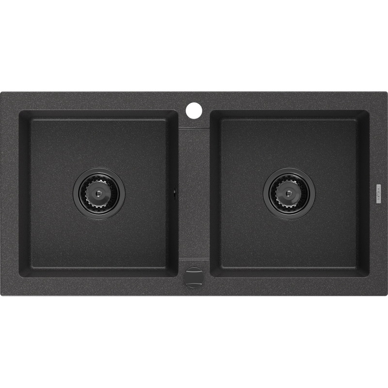 Mexen Mario graniidist 2-kambriline köögivalamu 820 x 436 mm, must täpiline, must sifoon - 6504822000-76-B