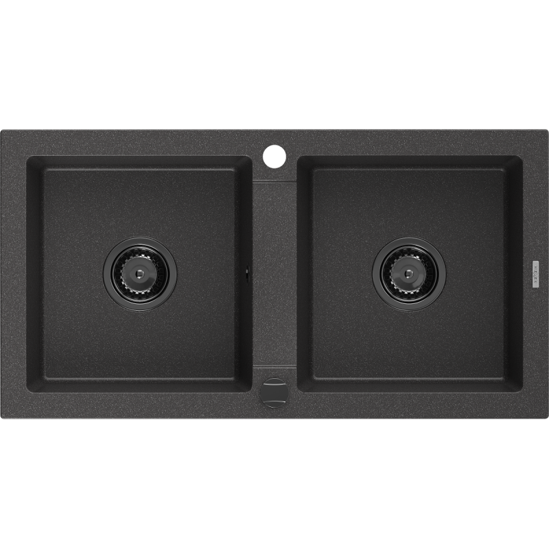 Mexen Mario lavello in granito 2 vasche 820 x 436 mm, nero maculato, sifone nero - 6504822000-76-B