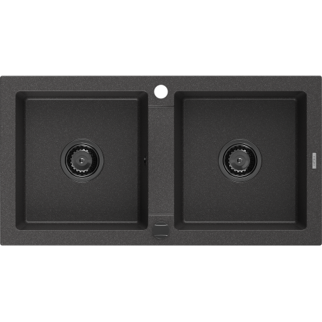 Mexen Mario évier en granit 2 bacs 820 x 436 mm, noir moucheté, siphon noir - 6504822000-76-B