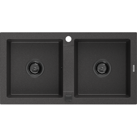 Mexen Mario granitdiskho med 2 fack 820 x 436 mm, svart fläckig, svart sifon - 6504822000-76-B