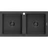 Mexen Mario granieten spoelbak 2-kamerig 820 x 436 mm, zwart gespikkeld, zwarte sifon - 6504822000-76-B