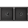 Mexen Mario lava-louça de granito de 2 cubas 820 x 436 mm, preto salpicado, sifão preto - 6504822000-76-B