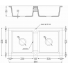 Mexen Mario granieten spoelbak 2-kamer 820 x 436 mm, zwart, zwarte sifon - 6504822000-77-B