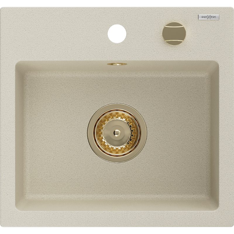 Mexen Milo évier en granit 1 bac 435 x 410 mm, beige, siphon doré - 6505441000-69-G