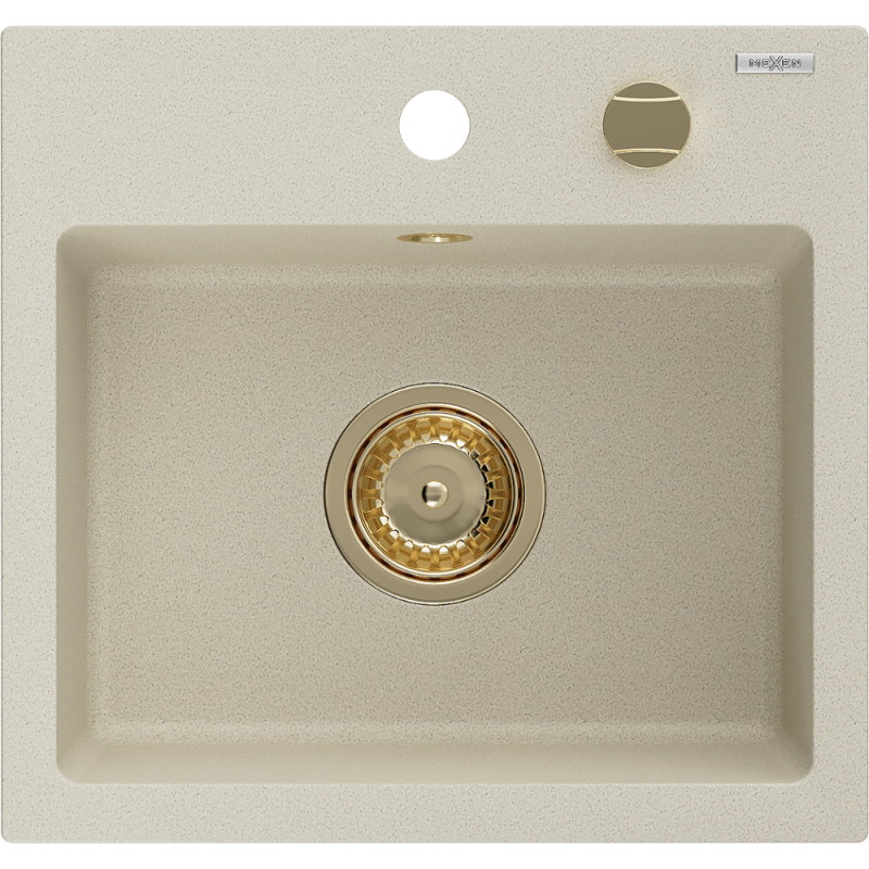 Mexen Milo granitische spoelbak 1-komponent 435 x 410 mm, beige, gouden sifon - 6505441000-69-G
