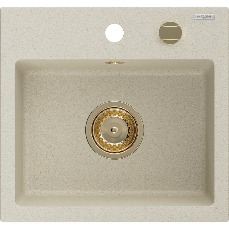 Mexen Milo Granitspüle 1-beckig 435 x 410 mm, beige, goldener Siphon - 6505441000-69-G