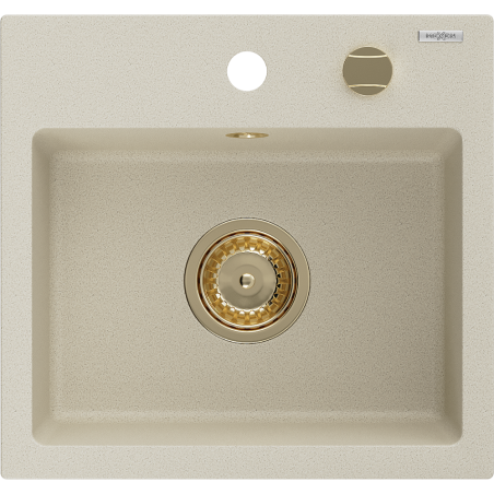 Mexen Milo évier en granit 1 bac 435 x 410 mm, beige, siphon doré - 6505441000-69-G