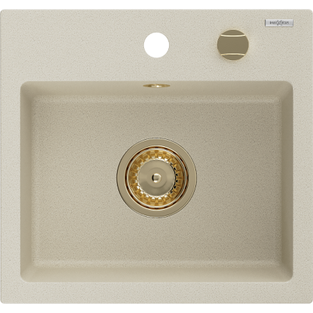 Mexen Milo granitische gootsteen met 1 kom 435 x 410 mm, beige, gouden sifon - 6505441000-69-G
