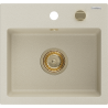 Mexen Milo granite sink single-bowl 435 x 410 mm, beige, gold siphon - 6505441000-69-G