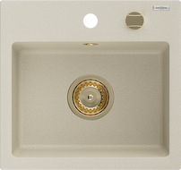 Mexen Milo granitdiskho enkelbalja 435 x 410 mm, beige, guld sifon - 6505441000-69-G