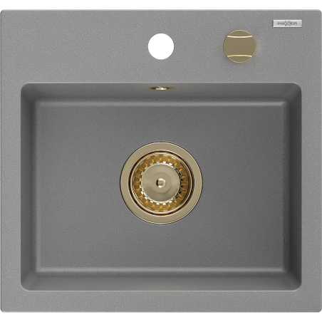 Mexen Milo granitische spoelbak 1-komer 435 x 410 mm, grijs, gouden sifon - 6505441000-71-G