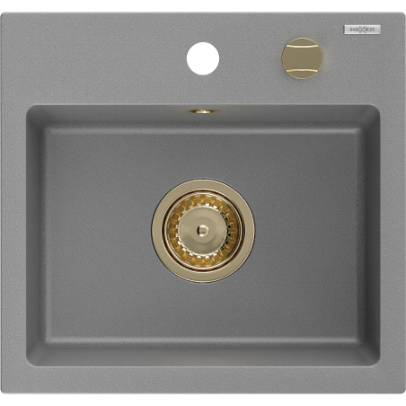 Mexen Milo lavello in granito a 1 vasca 435 x 410 mm, grigio, sifone dorato - 6505441000-71-G