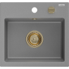 Mexen Milo granite sink 1-bowl 435 x 410 mm, grey, golden siphon - 6505441000-71-G