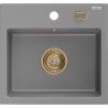 Mexen Milo lavello in granito a 1 vasca 435 x 410 mm, grigio, sifone dorato - 6505441000-71-G