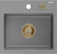 Mexen Milo νεροχύτης γρανίτης 1 δοχείου 435 x 410 mm, γκρι, σιφόνι χρυσό