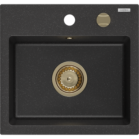 Mexen Milo fregadero de granito de 1 seno 435 x 410 mm, negro/plata metálica, sifón dorado - 6505441000-73-G
