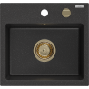 Mexen Milo fregadero de granito de 1 cubeta 435 x 410 mm, negro/plata metálica, sifón dorado - 6505441000-73-G