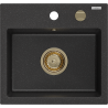 Mexen Milo fregadero de granito de 1 seno 435 x 410 mm, negro/plata metálica, sifón dorado - 6505441000-73-G