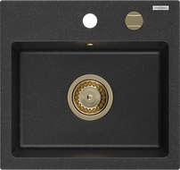 Mexen Milo fregadero de granito de 1 seno 435 x 410 mm, negro/plata metálica, sifón dorado - 6505441000-73-G