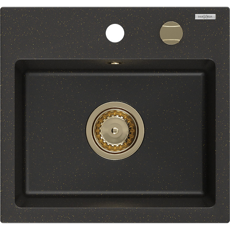 Mexen Milo fregadero de granito 1 seno 435 x 410 mm, negro/oro metálico, sifón dorado - 6505441000-75-G
