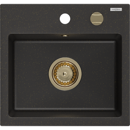 Mexen Milo granieten spoelbak met 1 bak 435 x 410 mm, zwart/goud metallic, gouden sifon - 6505441000-75-G