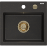 Mexen Milo fregadero de granito de 1 seno 435 x 410 mm, negro/dorado metálico, sifón dorado - 6505441000-75-G