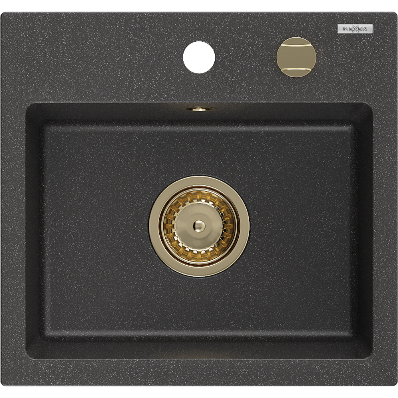 Mexen Milo graniittiallas, 1-allas, 435 x 410 mm, musta pilkullinen, kullanvärinen vesilukko - 6505441000-76-G
