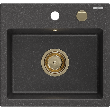 Mexen Milo évier en granit à 1 bac 435 x 410 mm, noir moucheté, siphon doré - 6505441000-76-G