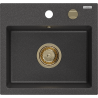 Mexen Milo fregadero de granito 1-cámara 435 x 410 mm, negro moteado, sifón dorado - 6505441000-76-G